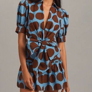 Farm Rio Short-Sleeve Bow-Front Mini Dress XXS BNWT